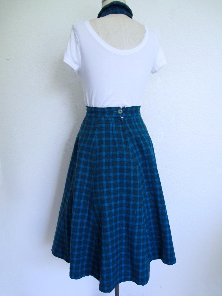 Vintage 1950's Wool Plaid Circle Skirt & Matching Collar XS XXS Blue Gray Plaid - Fresh Stock Dated March 2026