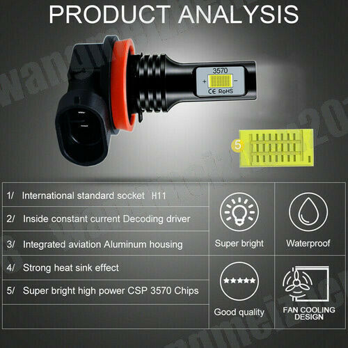 For Ducati 848 1198 1098 R S EVO Panigale 1199 H11 H8 LED Headlight 8000K Bulbs - Fresh Stock Dated February 2026