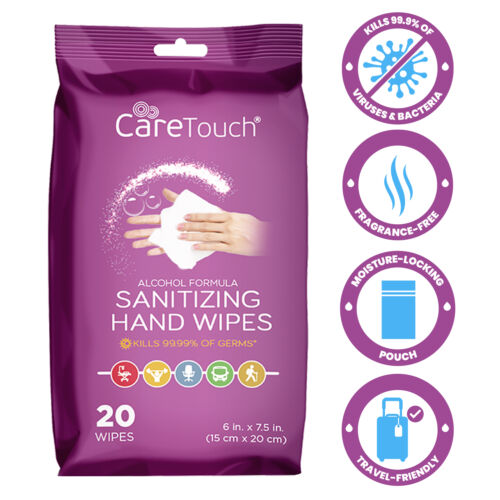 Care Touch Hand Sanitizing Wipes (10 Pouches) | 200 Antiseptic Wipes in Moisture - Fresh Stock Dated February 2026