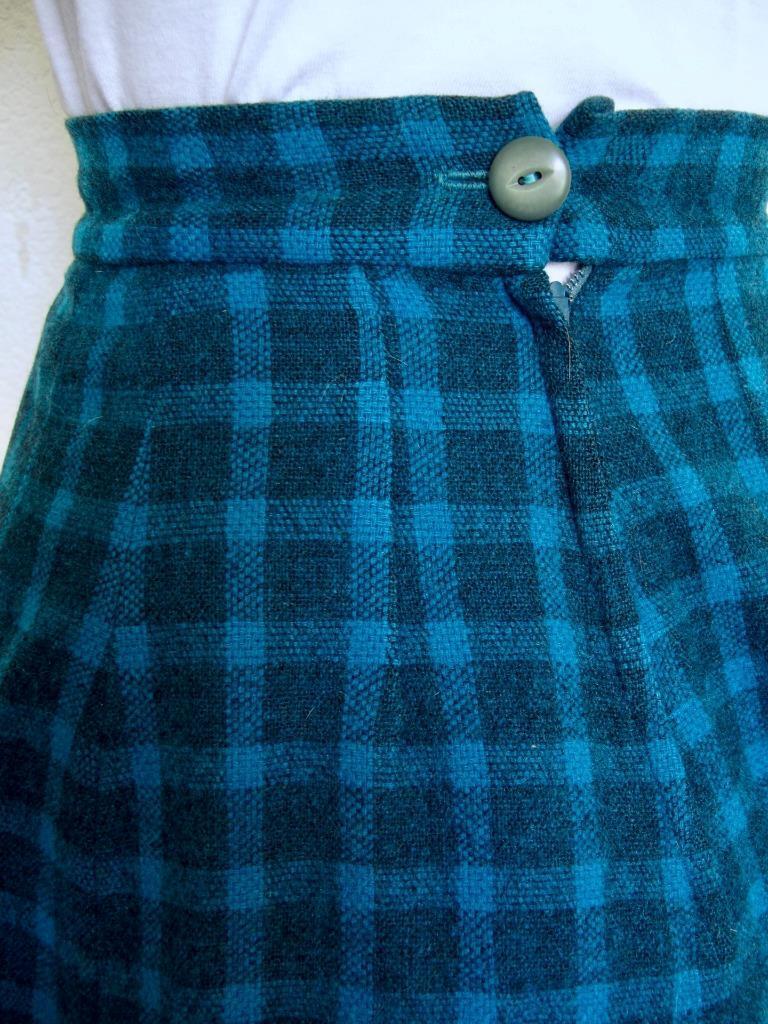 Vintage 1950's Wool Plaid Circle Skirt & Matching Collar XS XXS Blue Gray Plaid - Fresh Stock Dated March 2026