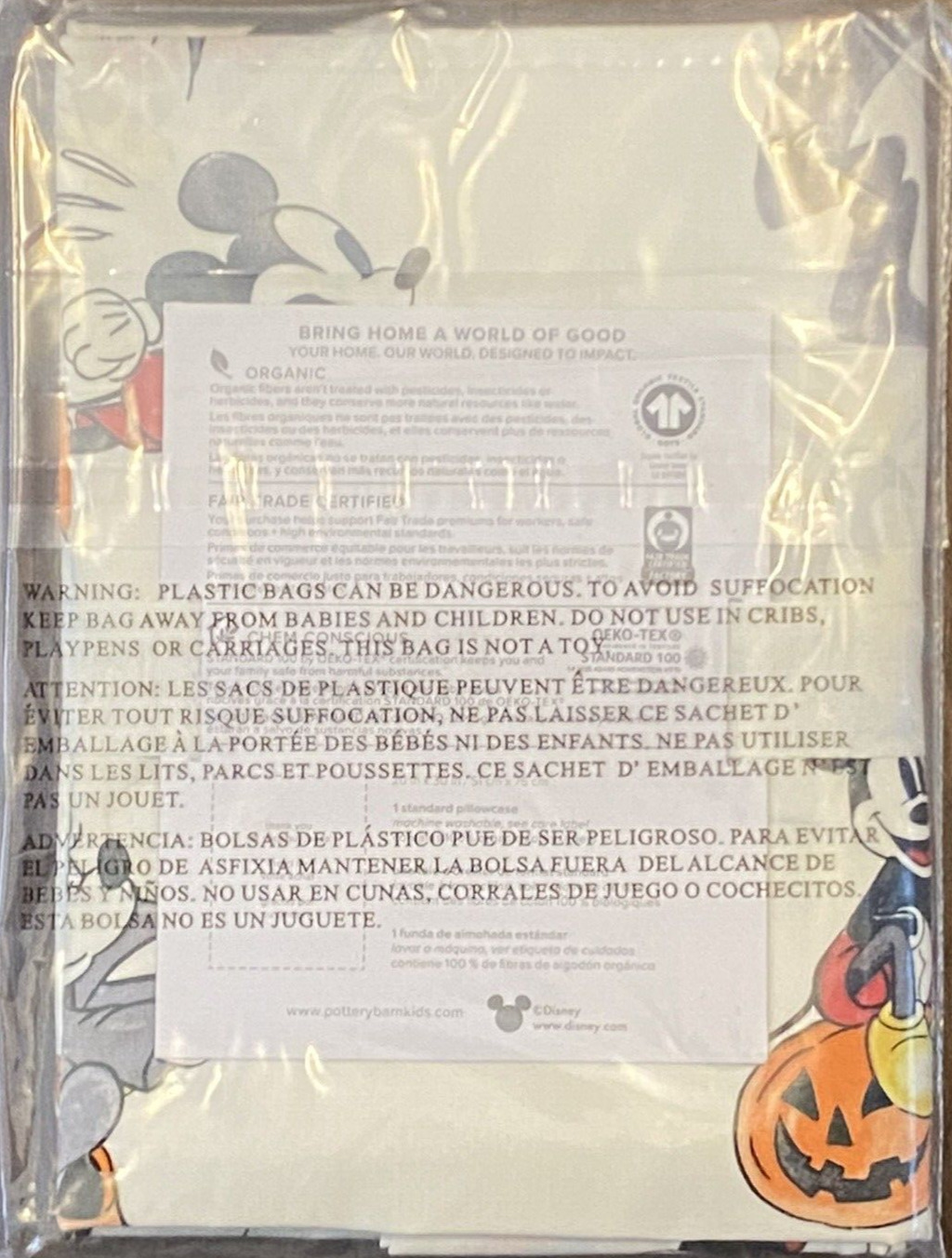 Pottery Barn Disney Mickey Mouse Standard Org Pillowcase Holiday Halloween - Fresh Stock Dated February 2026