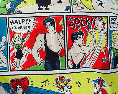 1950s Novelty Print Skirt - Rare Comic Strip Lil Abner Cotton - Small Waist 25 - Fresh Stock Dated March 2026