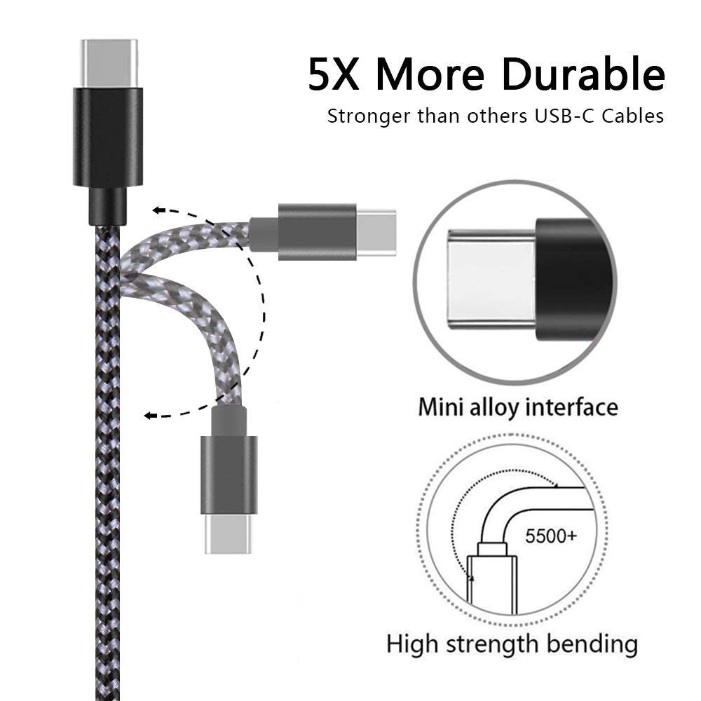 USB Type C Cable 5-Pack, C to A Nylon Braid Fast Charging Black Gray - Fresh Stock Dated February 2026