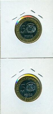 From Show Inv. - 2 NICE BI-METAL 5P COINS.DOMINICAN REPUBLIC.2 TYPES.1997 & 2007 - Fresh Stock Dated February 2026