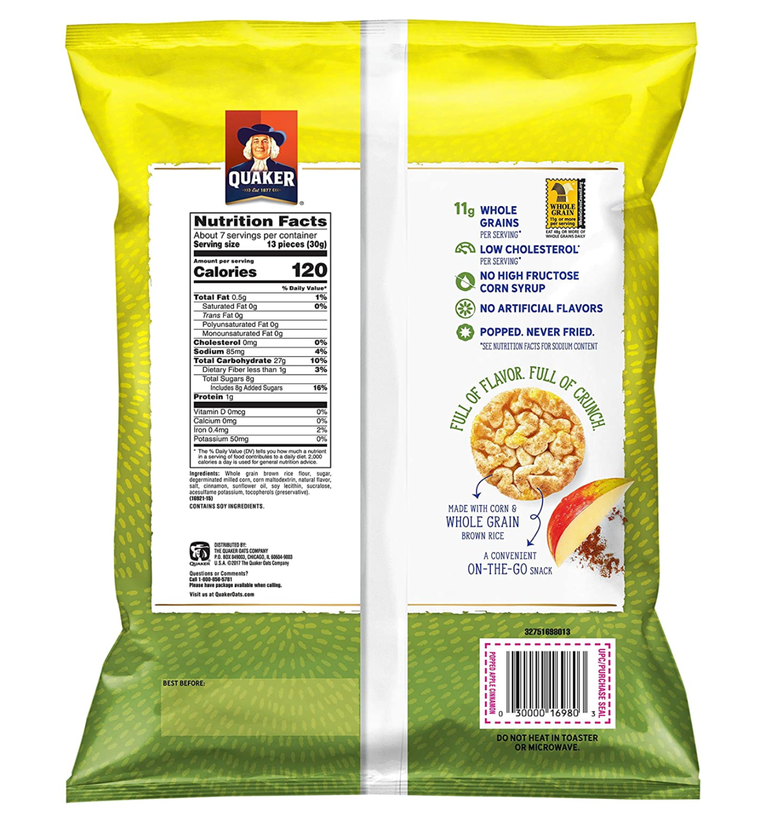 Quaker Quakes Rice Snacks, Apple Cinnamon, 7.04-Ounce bag (Pack of 4) - Fresh Stock Dated December 2025