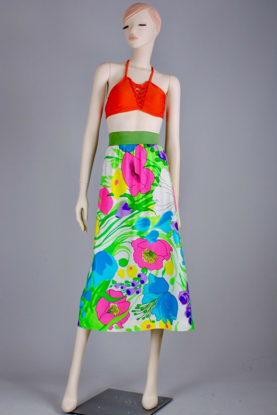 M Vintage 1960s Psychedelic Neon Hawaiian Skirt Hippie Barkcloth Summer 60s 70s - Fresh Stock Dated February 2026