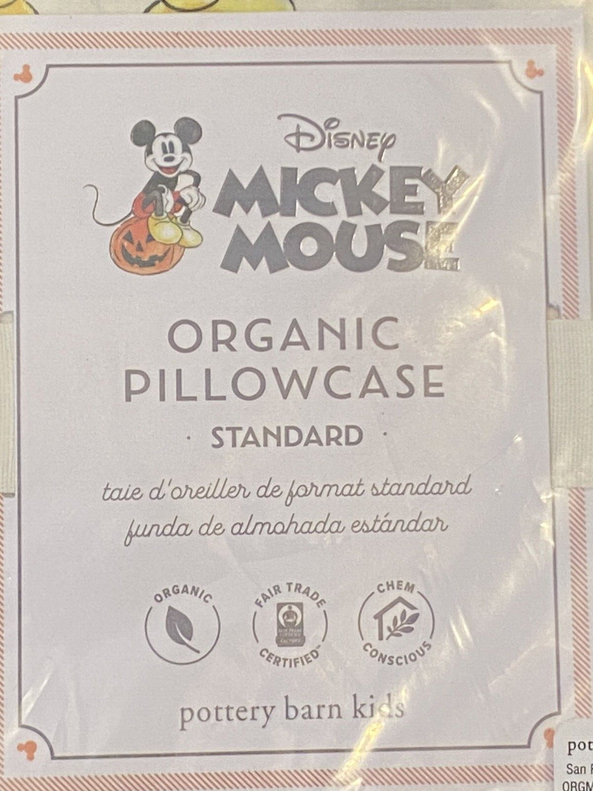 Pottery Barn Disney Mickey Mouse Standard Org Pillowcase Holiday Halloween - Fresh Stock Dated February 2026