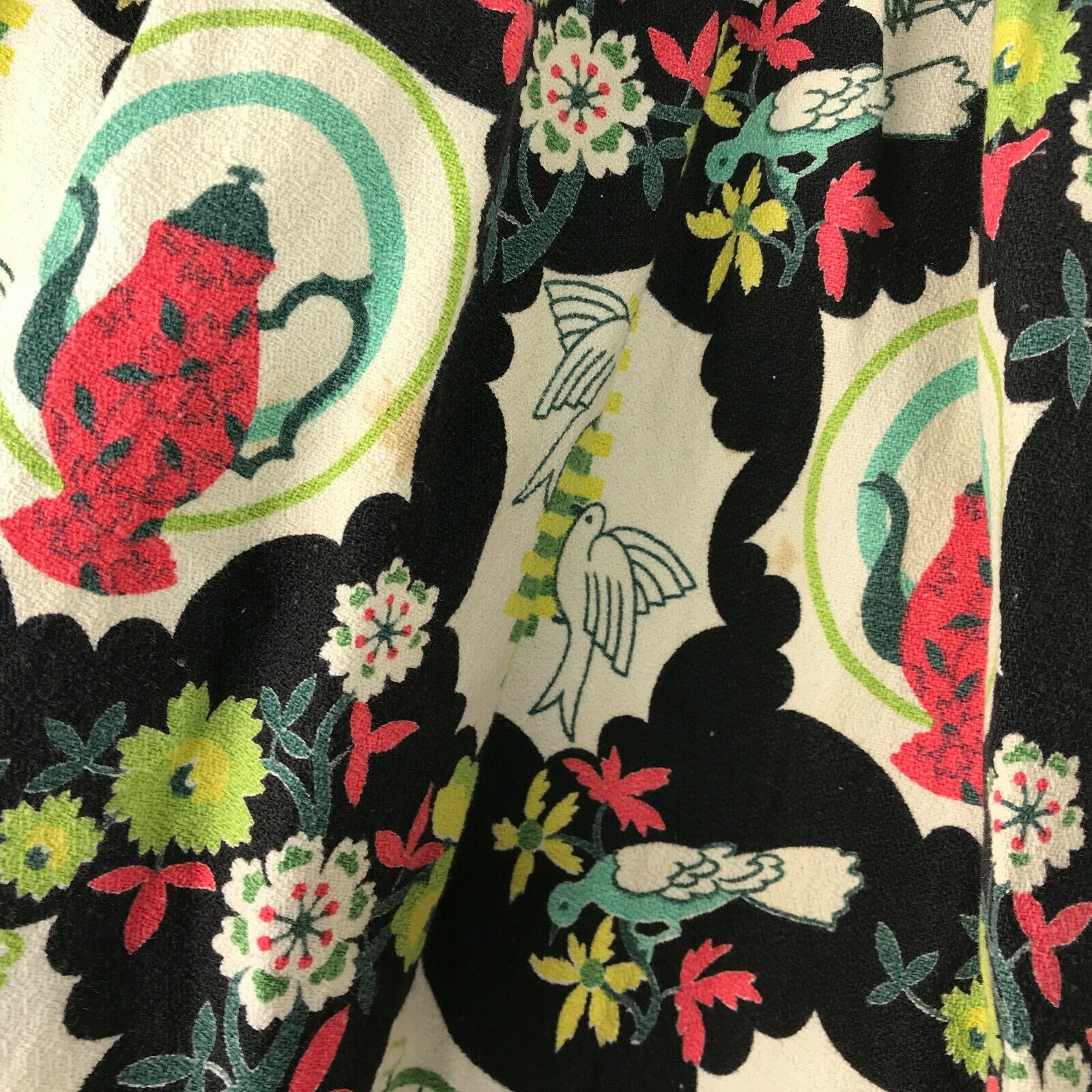 Vintage 1950's Novelty Print Bark Cloth Skirt SZ S - Fresh Stock Dated December 2025