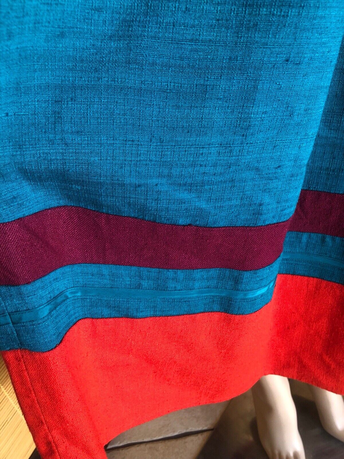 Vintage CAROLE LITTLE St-Tropez West 100% Silk Full Skirt Turquoise Red Hem Sm - Fresh Stock Dated March 2026