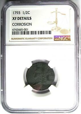 1793 Liberty Cap Flowing Hair Half Cent 1/2C - NGC XF Detail (EF) - Rare Coin! - Fresh Stock Dated February 2026
