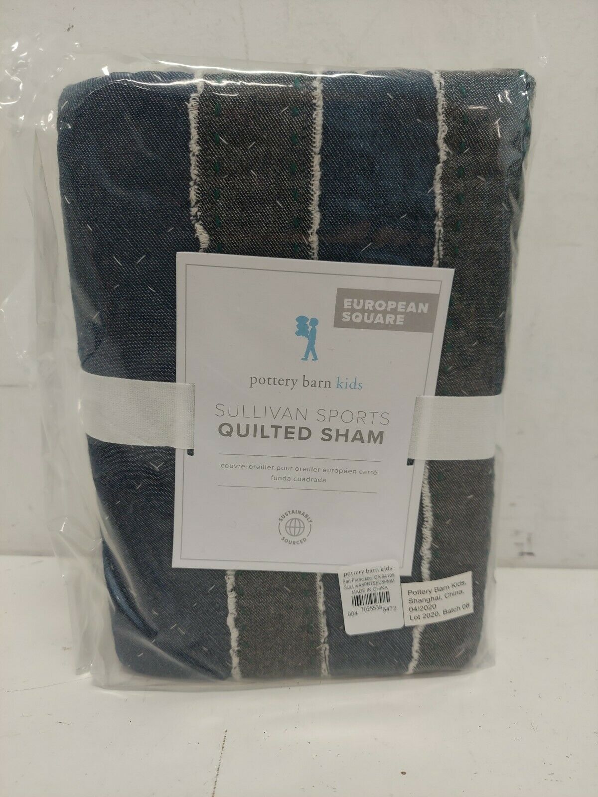 Pottery Barn Kids Sullivan Sports Quilted Pillow Sham Euro - NEW With Tags - Fresh Stock Dated January 2026