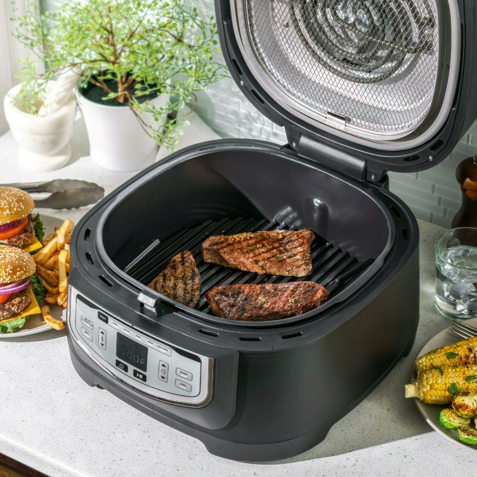 Bella Pro Series - 9-in-1 Indoor Grill with 5.8-qt Air Fryer, Roast, Broil, B... - Fresh Stock Dated December 2025