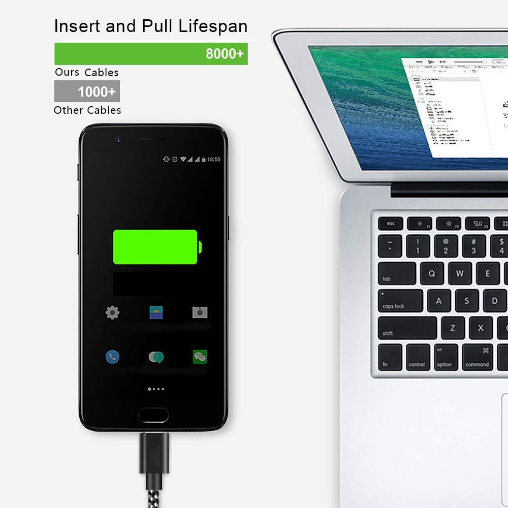 USB Type C Cable 5-Pack, C to A Nylon Braid Fast Charging Black Gray - Fresh Stock Dated February 2026