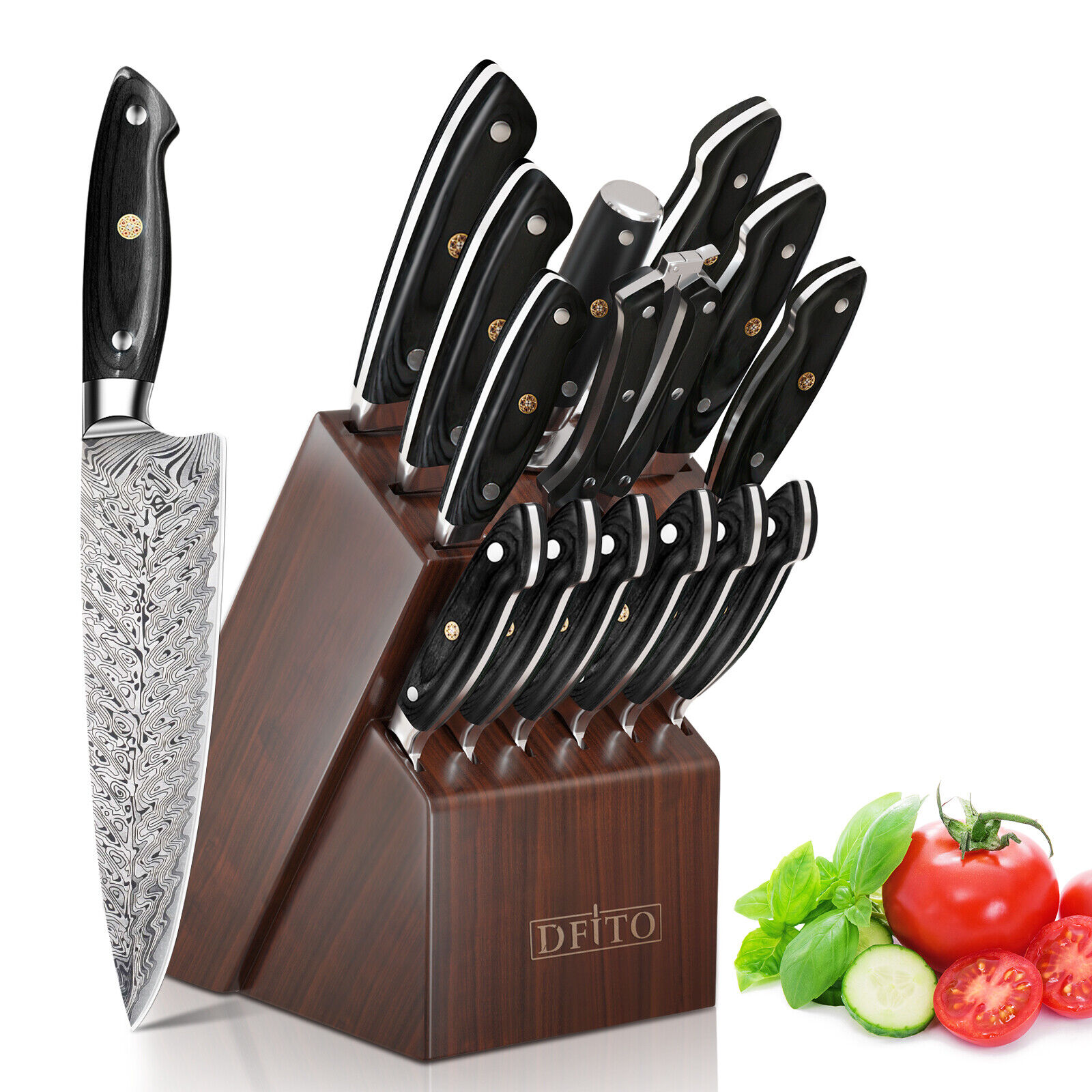 Kitchen Knife Block Set Cutlery Steak Knives German Stainless Steel Sharpener US - Fresh Stock Dated February 2026