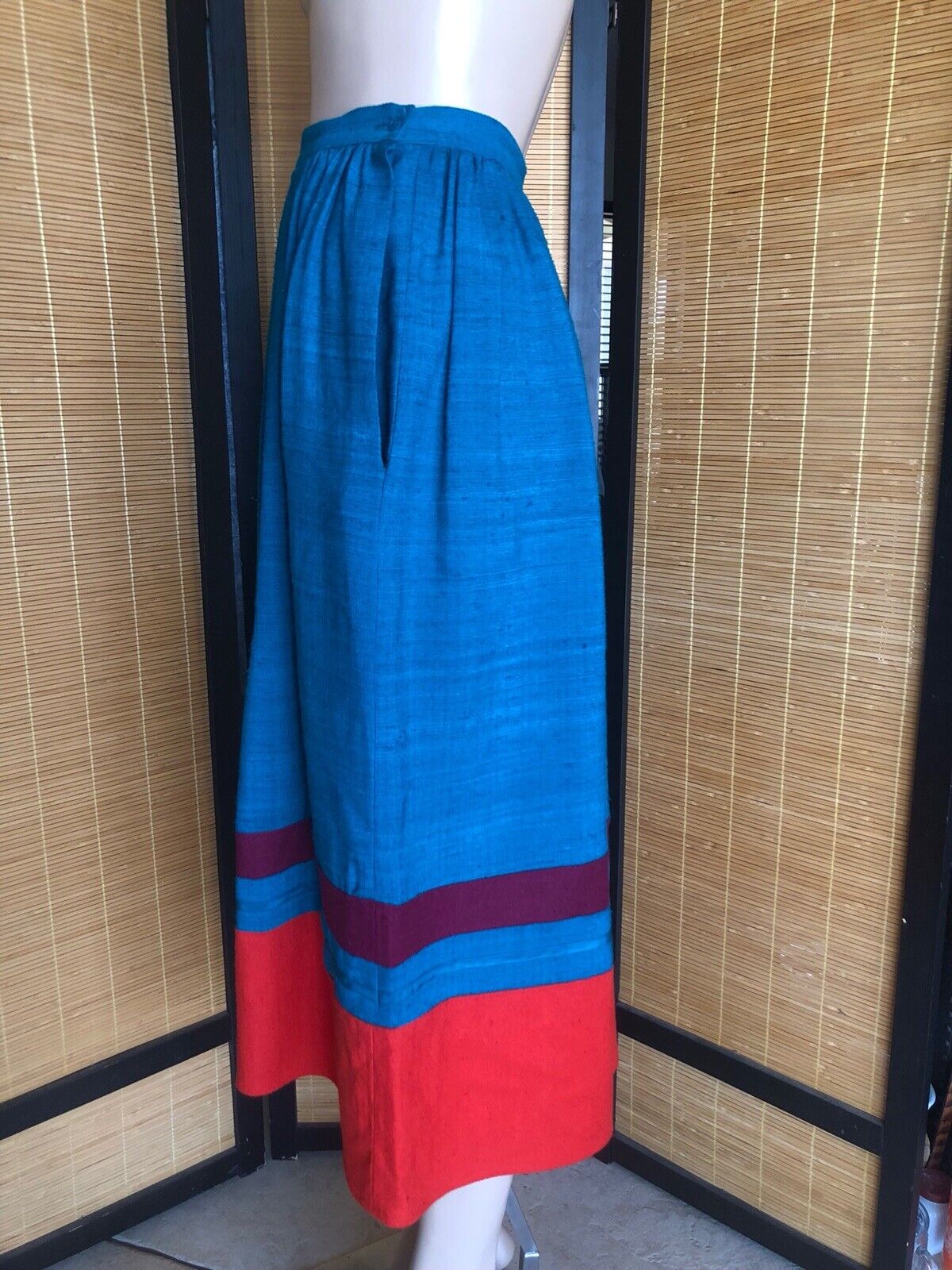 Vintage CAROLE LITTLE St-Tropez West 100% Silk Full Skirt Turquoise Red Hem Sm - Fresh Stock Dated March 2026