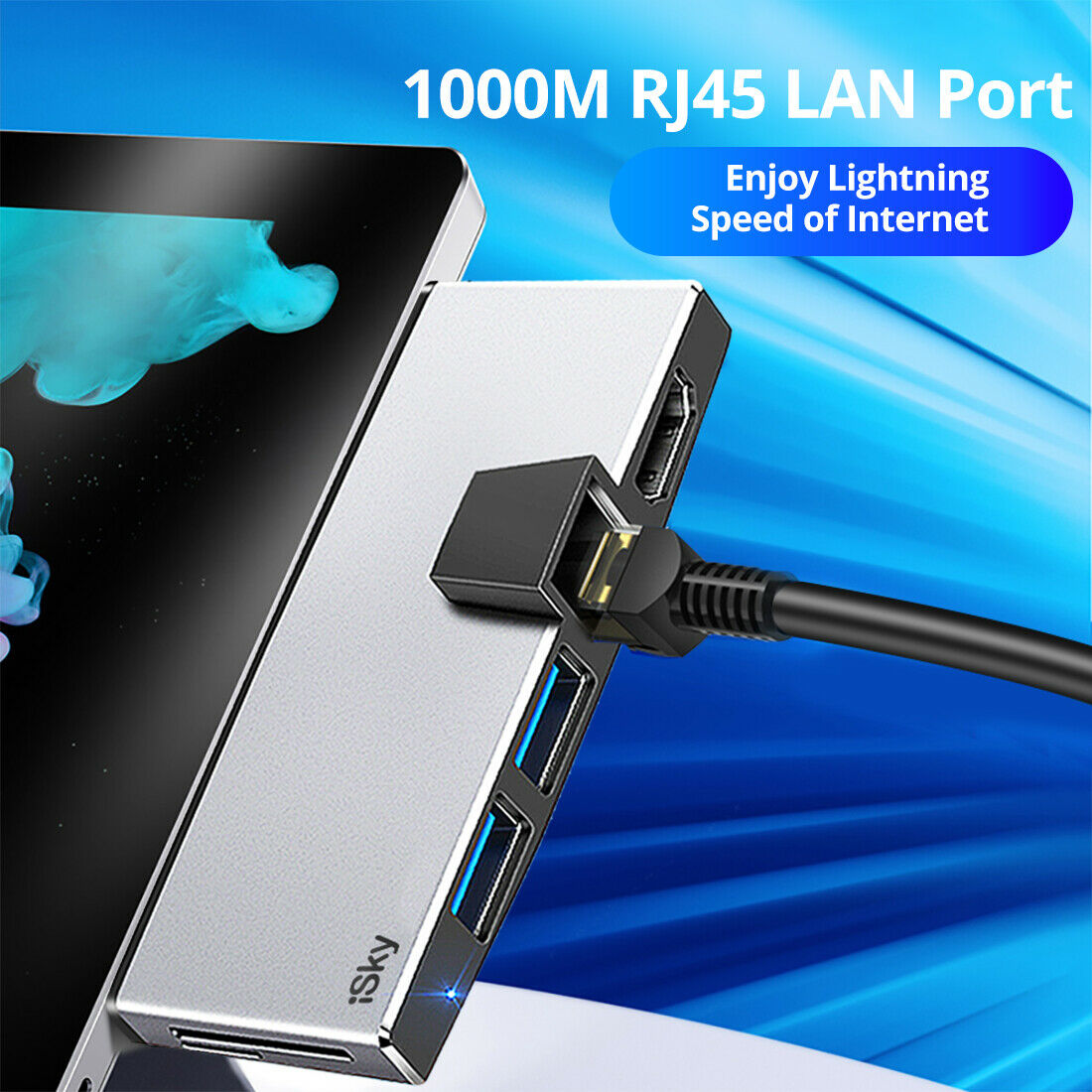 iSky Microsoft Surface Pro USB Hub Surface Pro5 Pro6 USB3.0 HDMI LAN Ethernet SD - Fresh Stock Dated February 2026