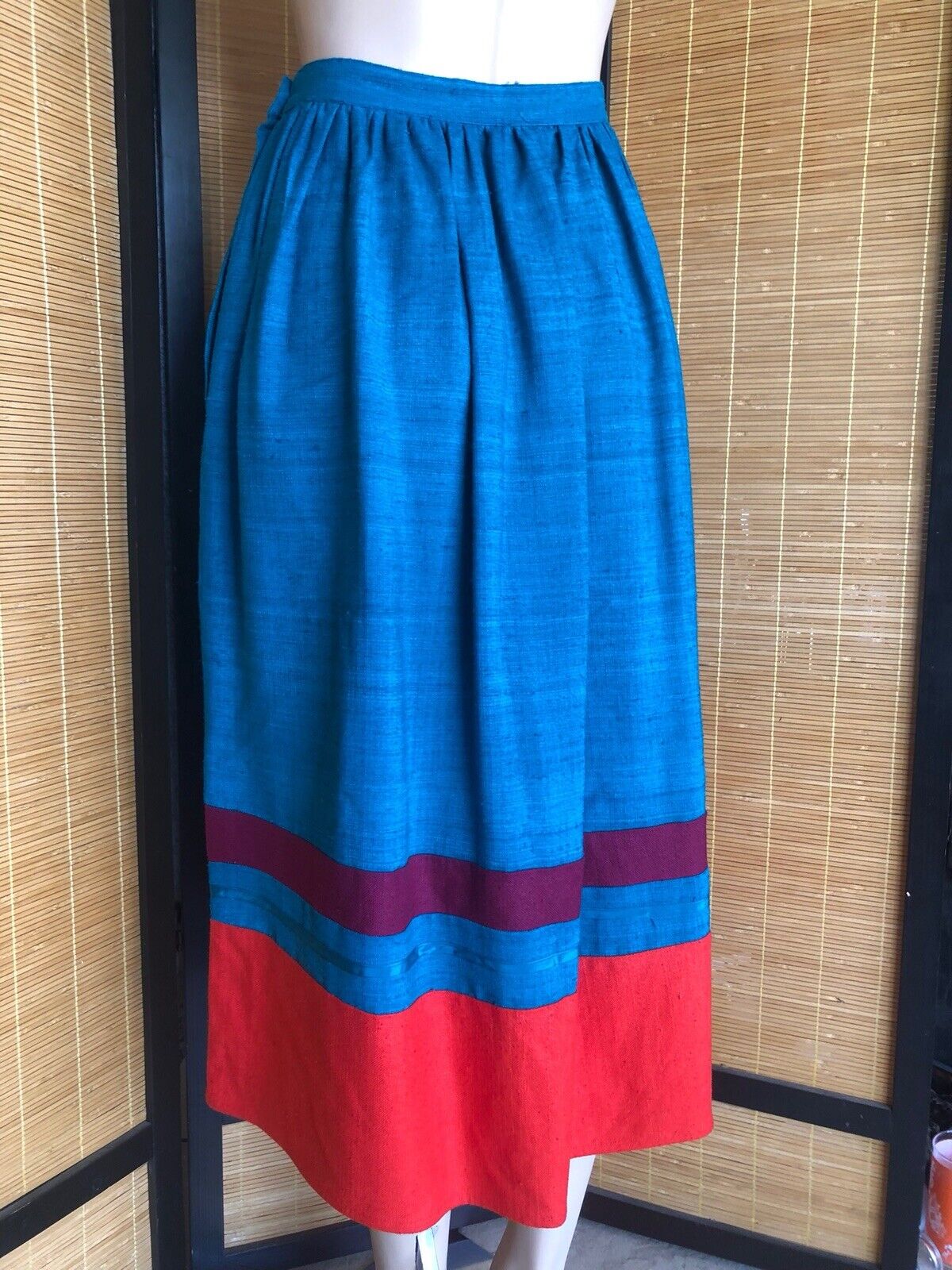 Vintage CAROLE LITTLE St-Tropez West 100% Silk Full Skirt Turquoise Red Hem Sm - Fresh Stock Dated March 2026