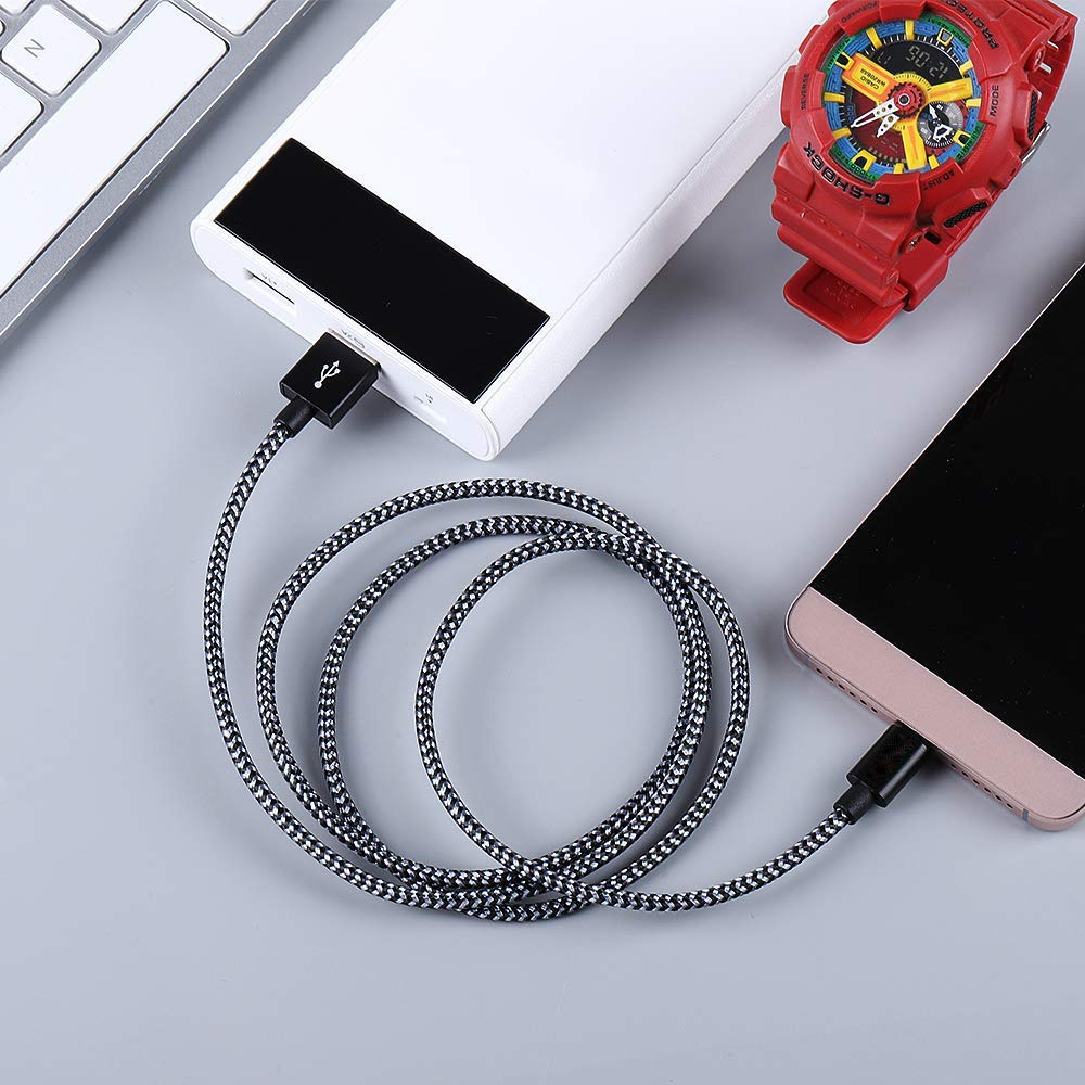 USB Type C Cable 5-Pack, C to A Nylon Braid Fast Charging Black Gray - Fresh Stock Dated February 2026