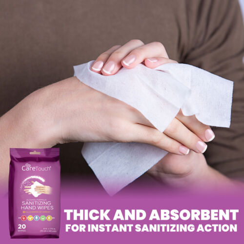 Care Touch Hand Sanitizing Wipes (10 Pouches) | 200 Antiseptic Wipes in Moisture - Fresh Stock Dated February 2026