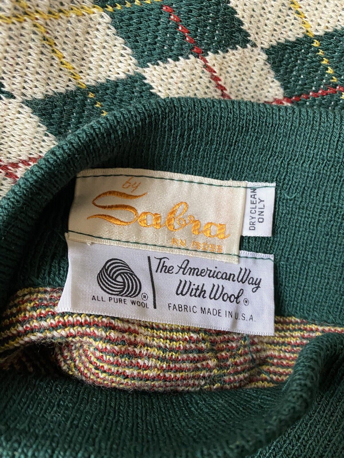 Vintage Wool Argyle Maxi Skirt Sabra Green Red Cottage Boho Academia M-XL USA - Fresh Stock Dated March 2026