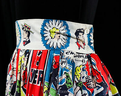 1950s Novelty Print Skirt - Rare Comic Strip Lil Abner Cotton - Small Waist 25 - Fresh Stock Dated March 2026