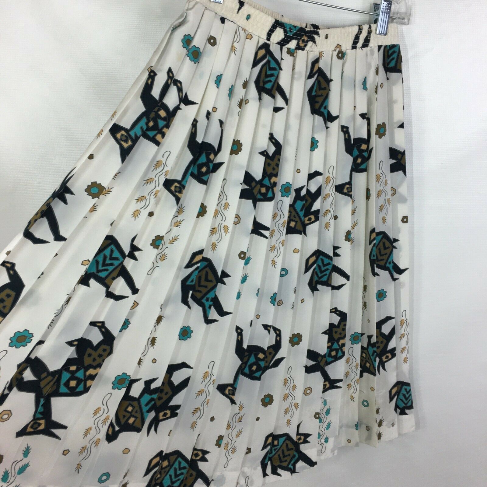 Vintage Silk Skirt Accordion Pleat High Waist White Aztec Tribal Boho Festival - Fresh Stock Dated February 2026