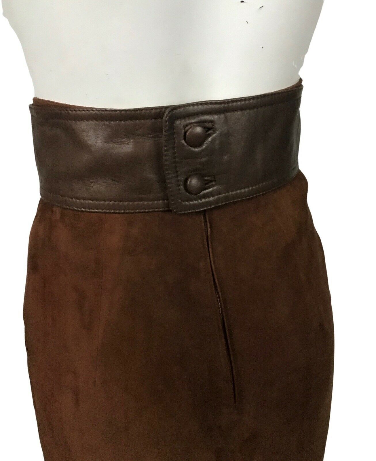 1980s Gucci Pencil Skirt / Brown Suede Leather Belted Skirt Italy AS IS / XS - Fresh Stock Dated March 2026