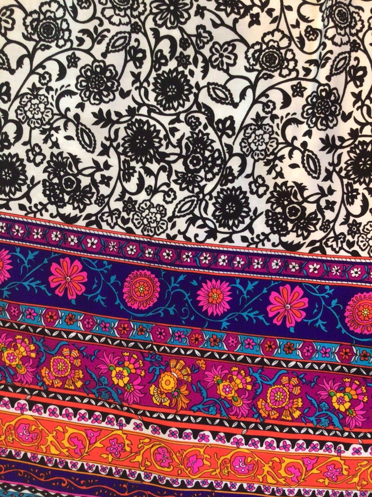 Vtg 70's Alex Coleman California Mod Bright Floral Velvet Waist Maxi Skirt M - Fresh Stock Dated March 2026