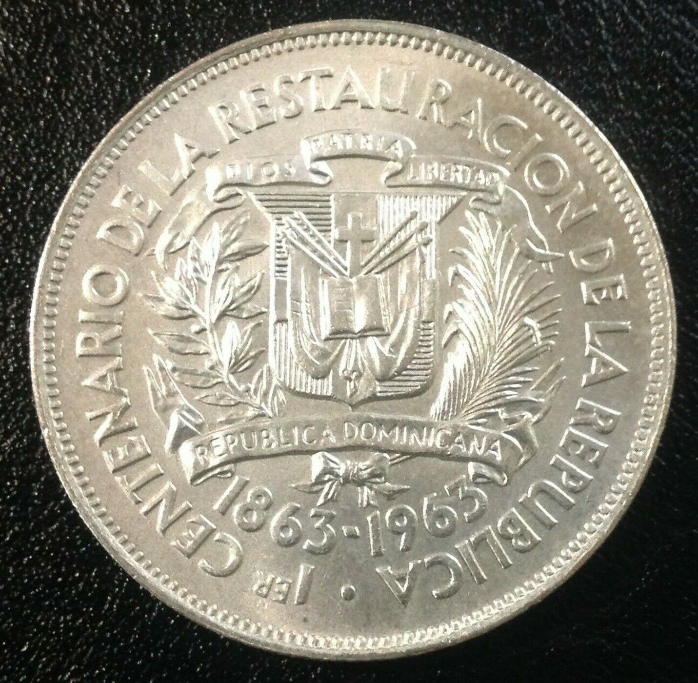 DOMINICAN REPUBLIC 1 Peso 1963  Silver 100th Anniversary of the Restoration - Fresh Stock Dated February 2026