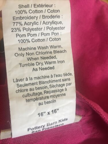 Pottery Barn Kids Woodland Butterfly  Pillow cover 16x16 Pom Pom Pink/purple - Fresh Stock Dated December 2025