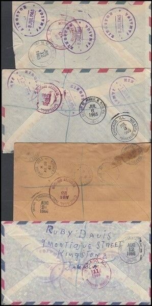 JAMAICA 1965/6 REGISTERED COVERS TO US (x4) (ID:621/D47536) - Fresh Stock Dated February 2026