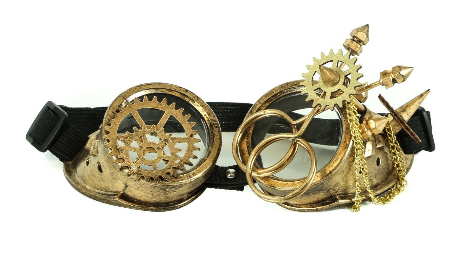 Steampunk Scissors Goggles Gear Spike Chain Punk Goth Burning man Antique Gold - Fresh Stock Dated December 2025