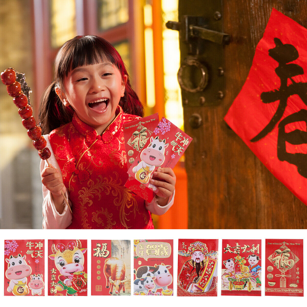 2021 Chinese New Year Red  Chinese Zodiac Year of the Ox Cartoon H0U0 - Fresh Stock Dated February 2026