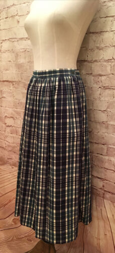 Cos Cob Women's Pleated Blue Green Plaid Corduroy Vintage Midi Skirt Waist 26” M - Fresh Stock Dated February 2026