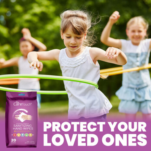 Care Touch Hand Sanitizing Wipes (10 Pouches) | 200 Antiseptic Wipes in Moisture - Fresh Stock Dated February 2026