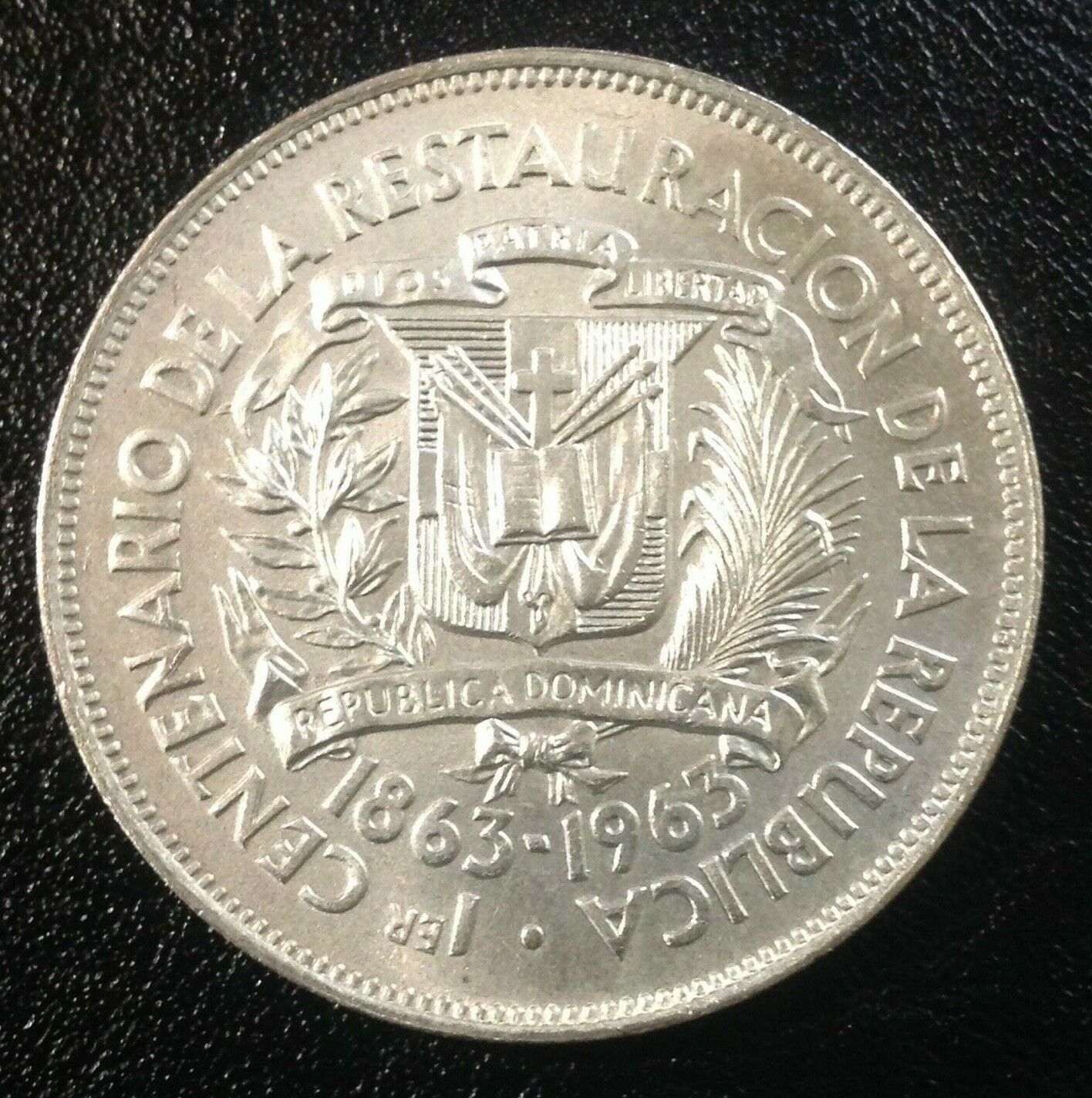 DOMINICAN REPUBLIC 1 Peso 1963  Silver 100th Anniversary of the Restoration - Fresh Stock Dated February 2026