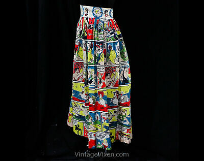 1950s Novelty Print Skirt - Rare Comic Strip Lil Abner Cotton - Small Waist 25 - Fresh Stock Dated March 2026