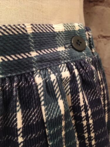 Cos Cob Women's Pleated Blue Green Plaid Corduroy Vintage Midi Skirt Waist 26” M - Fresh Stock Dated February 2026