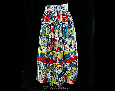 1950s Novelty Print Skirt - Rare Comic Strip Lil Abner Cotton - Small Waist 25 - Fresh Stock Dated March 2026