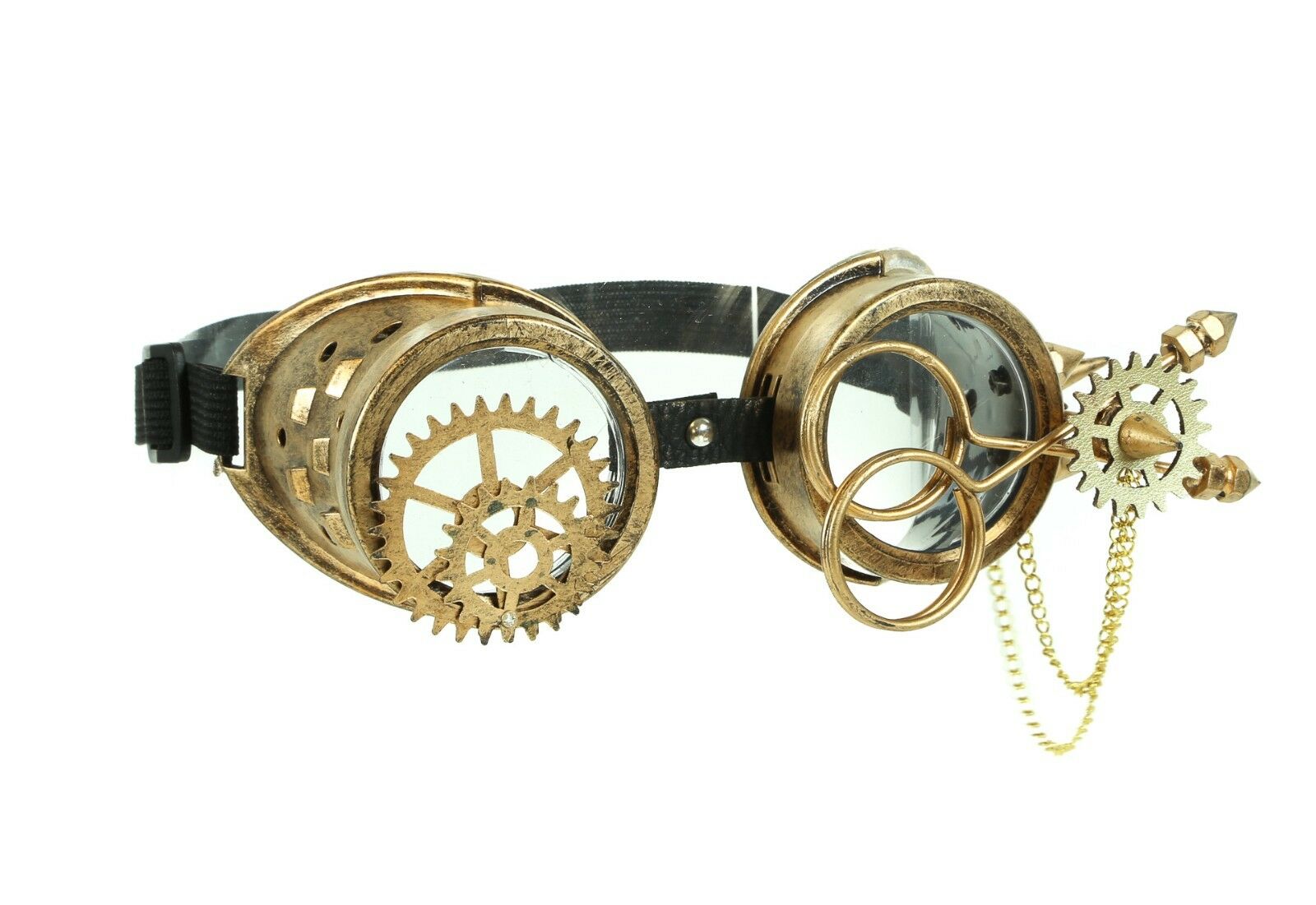 Steampunk Scissors Goggles Gear Spike Chain Punk Goth Burning man Antique Gold - Fresh Stock Dated December 2025