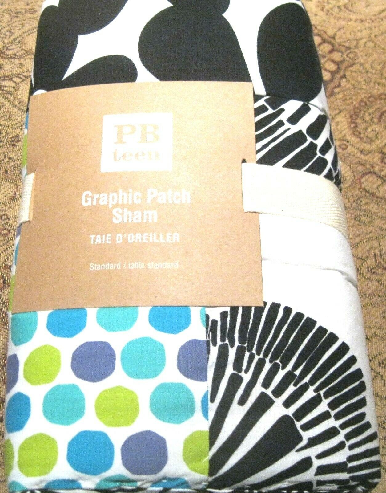 POTTERY BARN Teen Quilt Graphic Patch Sham Standard Black Pool Green Dots Floral - Fresh Stock Dated December 2025