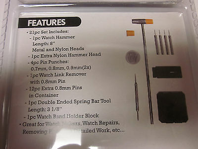WATCH REPAIR KIT 21pc HAMMER PIN PUNCHES LINK REMOVER SPRING BAR TOOL BAND BLOCK - Fresh Stock Dated December 2025