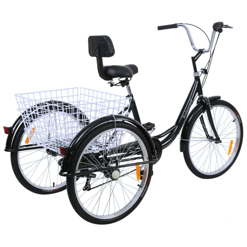 24'' 3 Wheel Adult Tricycle Basket Trike Cruise 300LBS Shimano 7 speed Ridgeyard - Fresh Stock Dated February 2026
