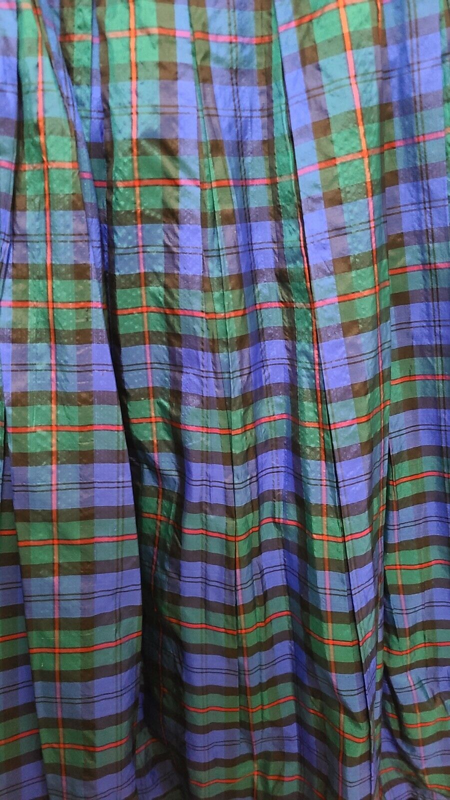 Vtg Herman Geist Blue Silk Plaid Taffeta Holiday Skirt w/ Lining See Measurement - Fresh Stock Dated March 2026