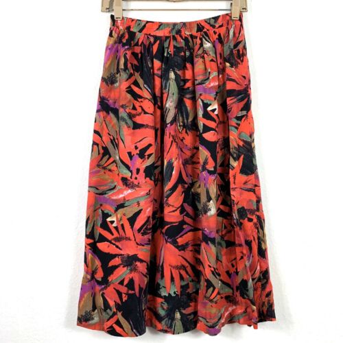 Vintage Small Skirt High Waisted Midi A Line Handmade Red Black Purple Leaves - Fresh Stock Dated February 2026