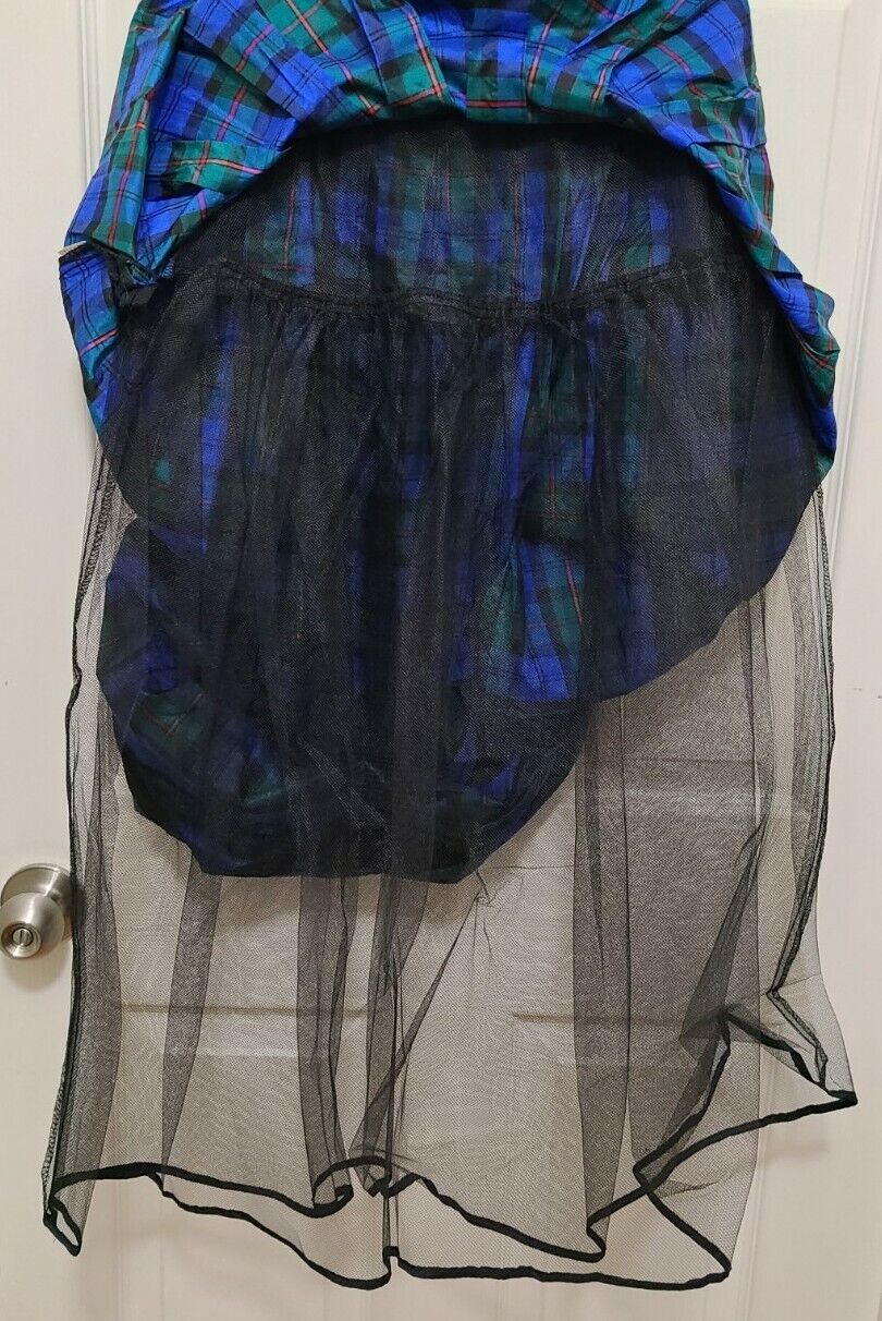 Vtg Herman Geist Blue Silk Plaid Taffeta Holiday Skirt w/ Lining See Measurement - Fresh Stock Dated March 2026