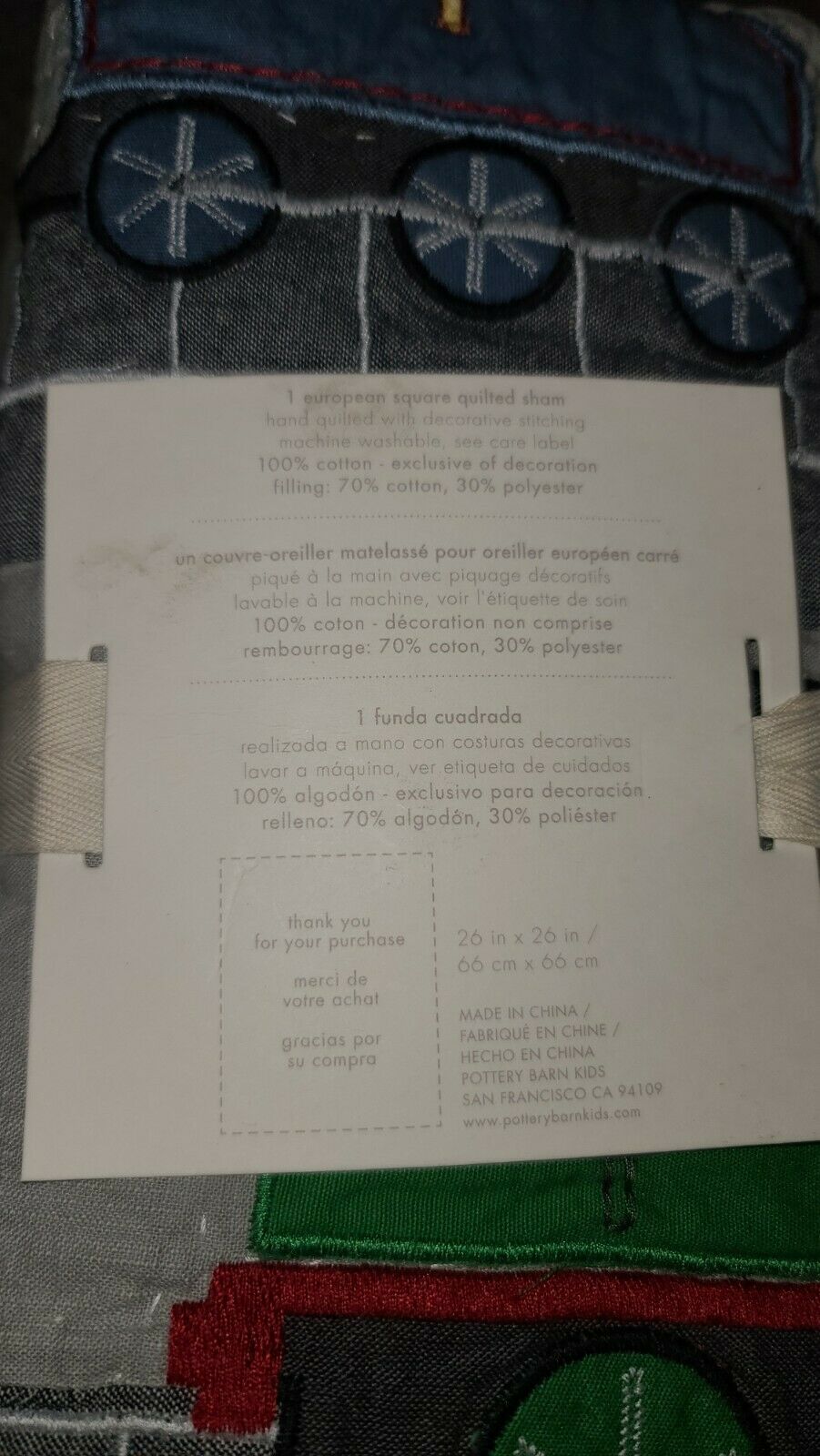 NEW POTTERY BARN KIDS THOMAS THE TRAIN & FRIENDS QUILTED EUROPEAN SQUARE SHAM - Fresh Stock Dated December 2025