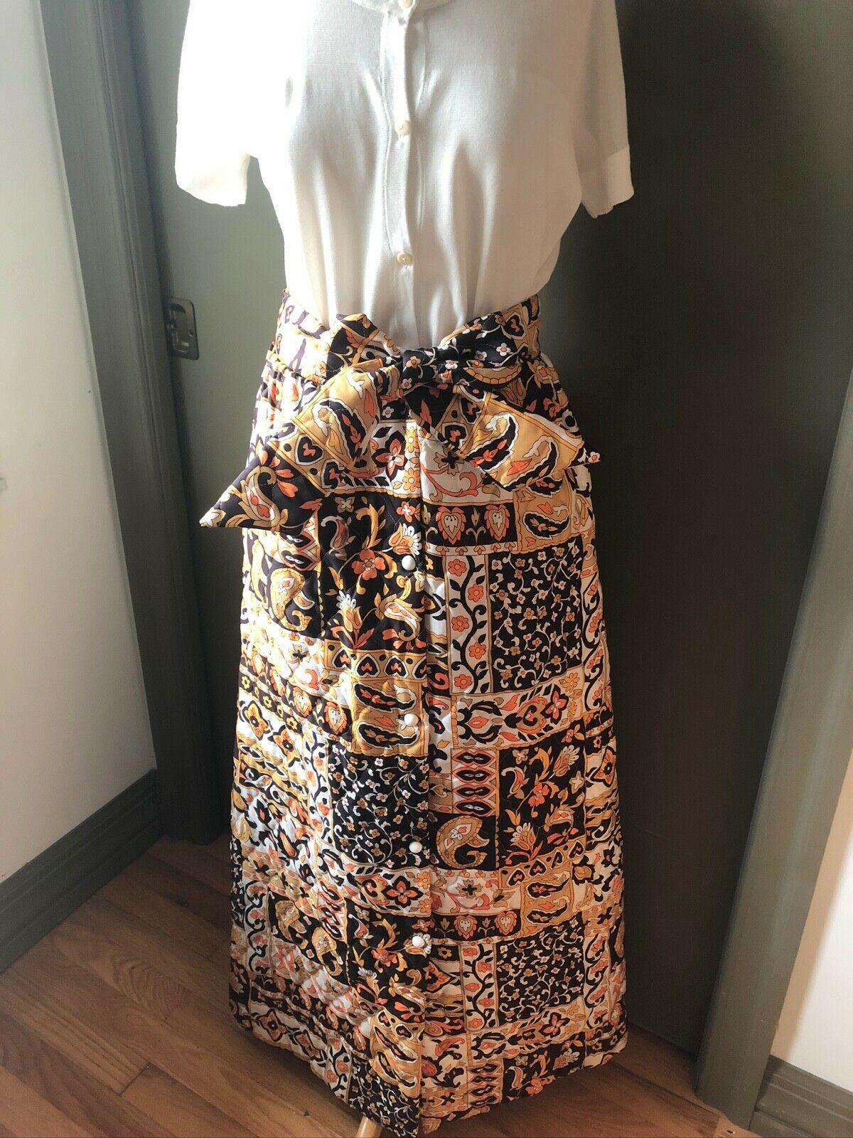 Vintage 1960s Quilted Maxi Women's Skirt/Medium FALL COLORS Hippie Hostess Boho - Fresh Stock Dated February 2026