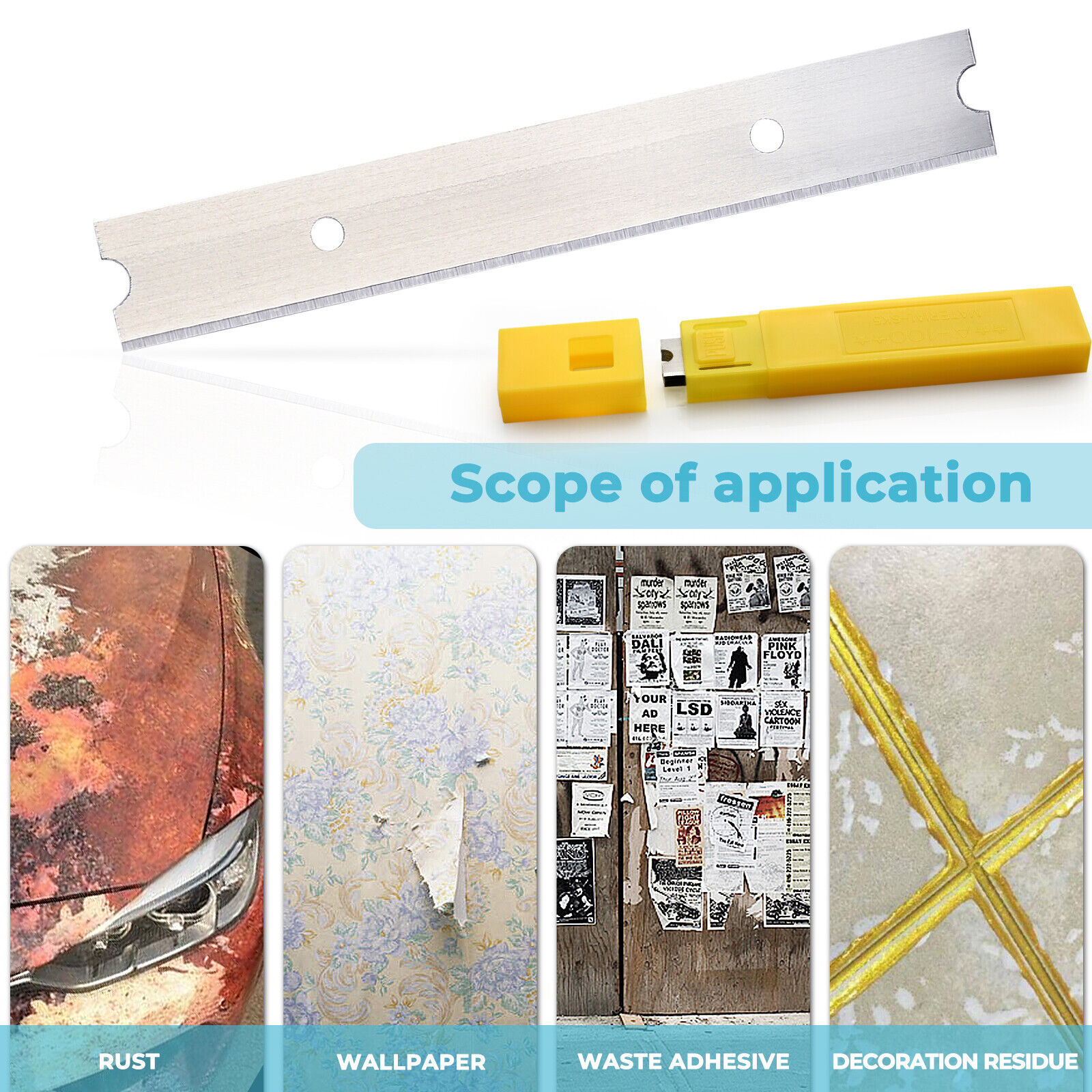 Wall Scraper w/ Long Grip Handle 10 Pcs Blades Car Sticker Paint Remover Cleaner - Fresh Stock Dated February 2026