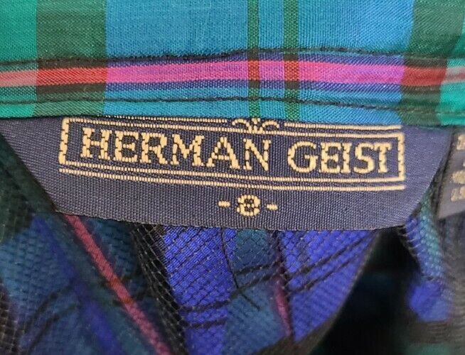 Vtg Herman Geist Blue Silk Plaid Taffeta Holiday Skirt w/ Lining See Measurement - Fresh Stock Dated March 2026